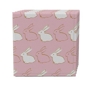 Napkin Set of 4, 100% Cotton, 20x20", Golden Outlined Bunnies