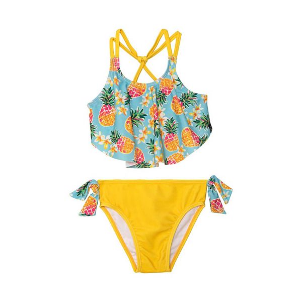 Printed Two Piece Swimsuit Blue Pineapple & Yellow