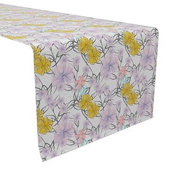 Table Runner, 100% Cotton, 16x108", Watercolor Lilac Flower