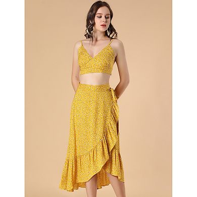 Two Pieces V Neck Ruffle Crop Shirt And Wrap Sets main image 0