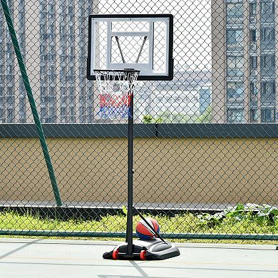 Basketball Hoop W/ 2 Built-in Moving Wheels And Ball Holder, 65.75"h -90.5 H