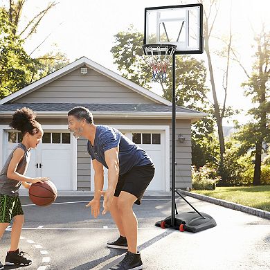 Basketball Hoop W/ 2 Built-in Moving Wheels And Ball Holder, 65.75"h -90.5 H