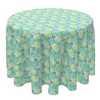 Round Tablecloth, 100% Cotton, 60 Round", Stenciled Green Succulents