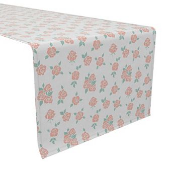 Table Runner, 100% Cotton, 16x90", Illustration of Pink Roses