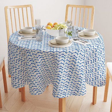 Round Tablecloth, 100% Cotton, 60 Round", Blue Watercolor Style