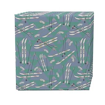 Napkin Set of 4, 100% Cotton, 20x20", Ski Top Mountains