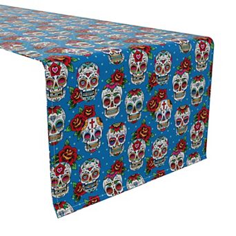 Table Runner, 100% Cotton, 16x90", Pattern Skulls and Roses