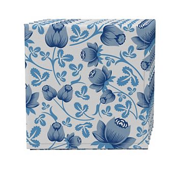 Napkin Set of 4, 100% Cotton, 20x20", Rose Petals Blue