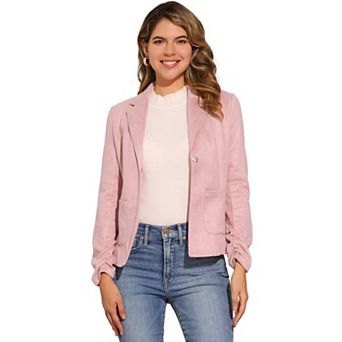 Women's Faux Suede Button up Casual Open Front Drawstring Long Sleeve Blazer