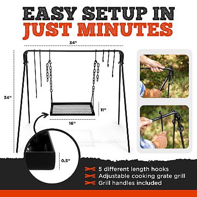 Portable Swing Hanging Campfire Cooking Stand For Outdoor Bbq And Camping