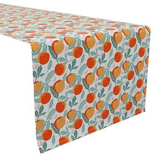 Table Runner, 100% Cotton, 16x108", Apricots and Leaves