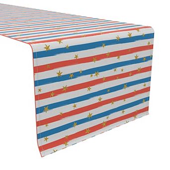 Table Runner, 100% Cotton, 16x72", Red and Blue Stripes with Stars