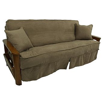Blazing Needles Solid Microsuede Double Corded 8 to 9-inch Full Futon Slipcover Set with Two 18-inch Throw Pillows (Set of 3)