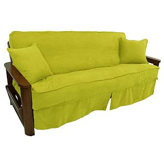 Blazing Needles Solid Microsuede Double Corded 8 to 9-inch Full Futon Slipcover Set with Two 18-inch Throw Pillows (Set of 3)