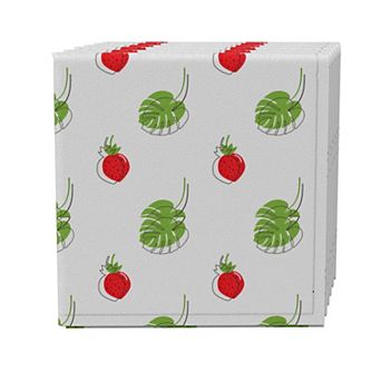 Napkin Set of 4, 100% Cotton, 20x20", Strawberries and Leaves