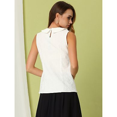 Peter Pan Collar Blouse for Women's Casual Sleeveless Jacquard Floral Tank Top
