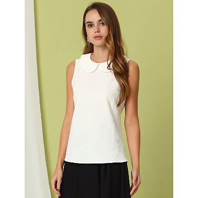 Peter Pan Collar Blouse for Women's Casual Sleeveless Jacquard Floral Tank Top