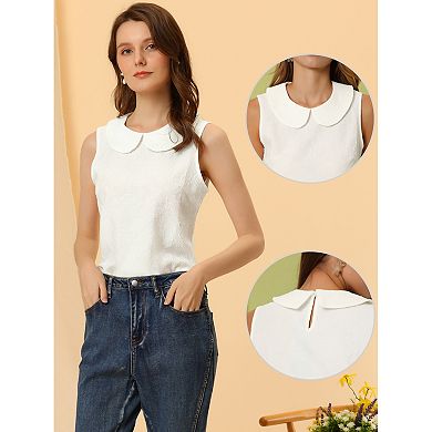 Peter Pan Collar Blouse for Women's Casual Sleeveless Jacquard Floral Tank Top