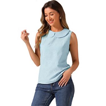 Peter Pan Collar Blouse for Women's Casual Sleeveless Jacquard Floral Tank Top