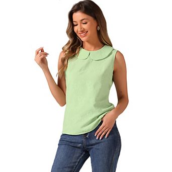 Peter Pan Collar Blouse for Women's Casual Sleeveless Jacquard Floral Tank Top