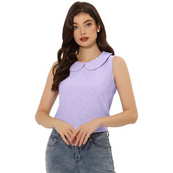 Peter Pan Collar Blouse for Women's Casual Sleeveless Jacquard Floral Tank Top