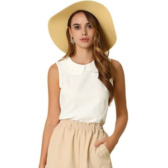 Peter Pan Collar Blouse for Women's Casual Sleeveless Jacquard Floral Tank Top