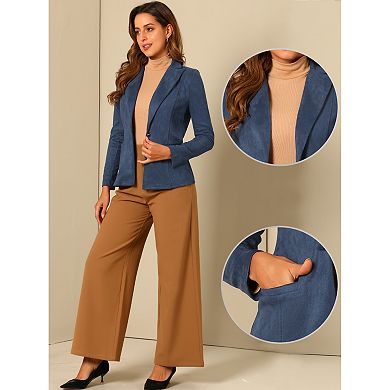 Women's Notched Lapel Long Sleeve Button Office Faux Suede Blazer