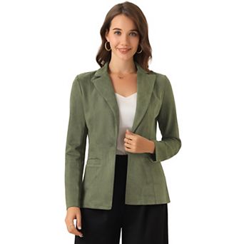 Women's Notched Lapel Long Sleeve Button Office Faux Suede Blazer