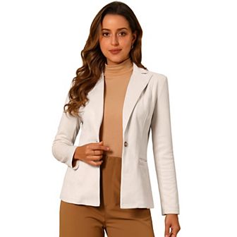 Women's Notched Lapel Long Sleeve Button Office Faux Suede Blazer