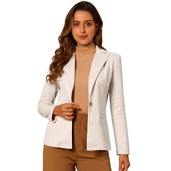 Women's Notched Lapel Long Sleeve Button Office Faux Suede Blazer
