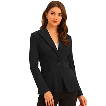 Women's Notched Lapel Long Sleeve Button Office Faux Suede Blazer