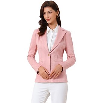Women's Notched Lapel Long Sleeve Button Office Faux Suede Blazer