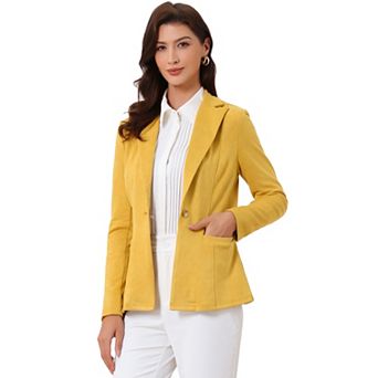 Women's Notched Lapel Long Sleeve Button Office Faux Suede Blazer
