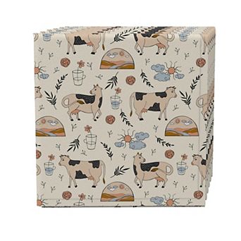 Napkin Set of 4, 100% Cotton, 20x20", Farmhouse Cows