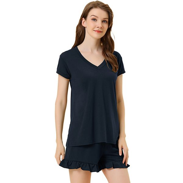 Women's Summer Pajamas Short Sleeves Tops and Shorts Sleepwear Lounge Sets