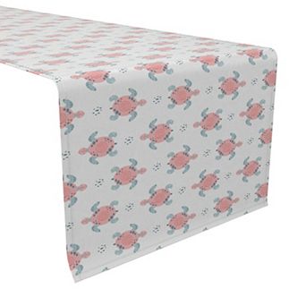 Table Runner, 100% Cotton, 16x90", Pink Sea Turtles Design