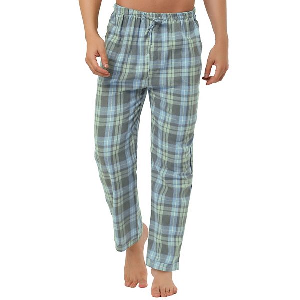 Men's Flannel Plaids Pajamas Pants Drawstring Sleepwear Pants