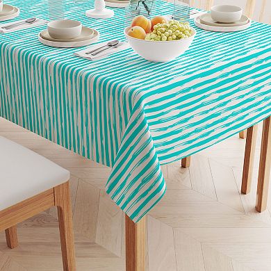 Square Tablecloth, 100% Cotton, 60x60", Aqua Summer Stripe