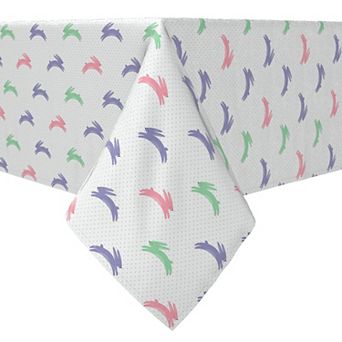 Square Tablecloth, 100% Cotton, 60x60", Mini Polka Dots and Bunnies