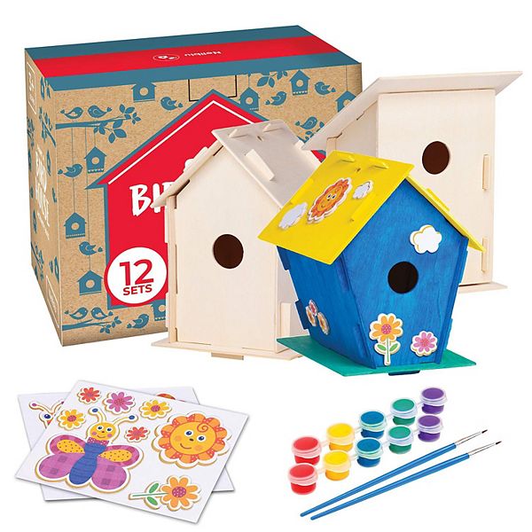 Wooden Birdhouse Kits For Kids To Build And Decorate With Paint And Brushes