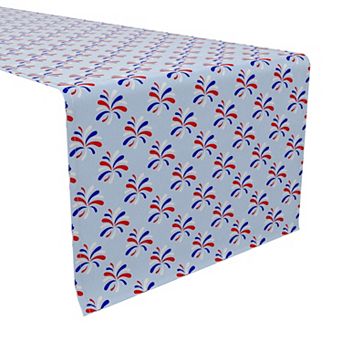 Table Runner, 100% Cotton, 16x108", Red White and Blue Fireworks