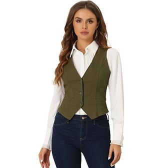 Women's Casual V Neck Sleeveless Button Down Washed Denim Vest Jacket