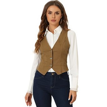 Women's Casual V Neck Sleeveless Button Down Washed Denim Vest Jacket