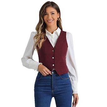 Women's Casual V Neck Sleeveless Button Down Washed Denim Vest Jacket
