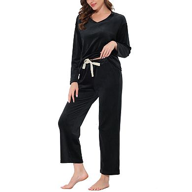 Women's Sleepwear Pajama Velvet V-Neck Nightwear with Pockets Lounge Sets