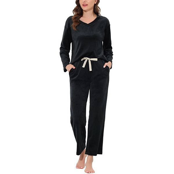 Women's Sleepwear Pajama Velvet V-Neck Nightwear with Pockets Lounge Sets