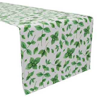 Table Runner, 100% Cotton, 16x108", Mint Leaves