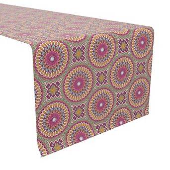 Table Runner, 100% Cotton, 16x90", Pink Boho Design