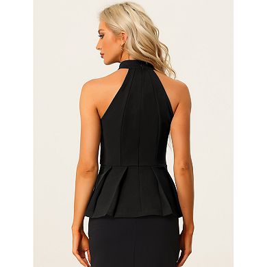 Women's Sleeveless Summer Beach Pleated Halter Neck Peplum Blouse Tops