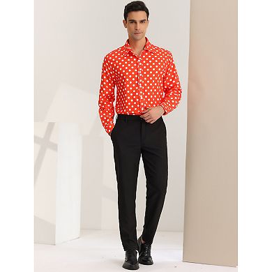 Men's Polka Dots Print Dress Shirt Long Sleeves Casual Shirt